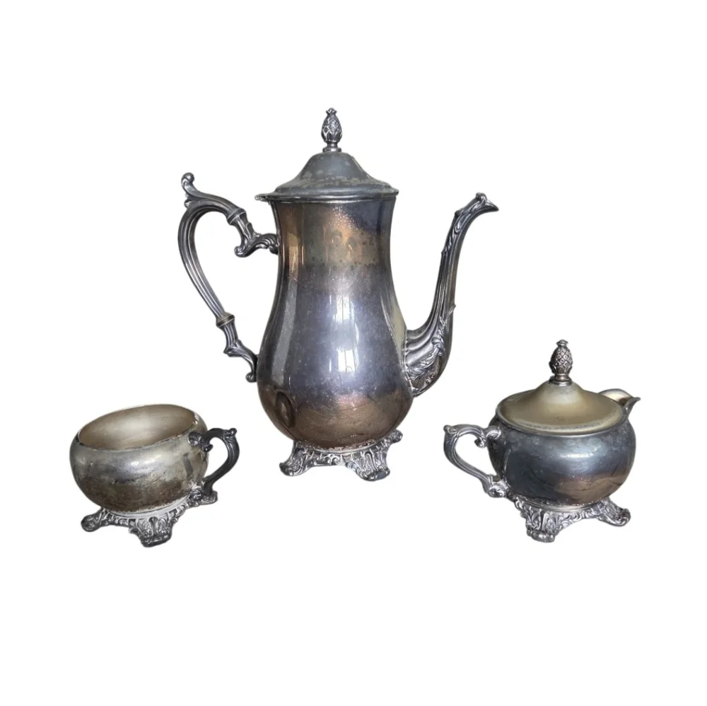 Vintage‎ Wm Rogers Silverplate Coffee Tea Set Pot Creamer Sugar 3pc Ornate